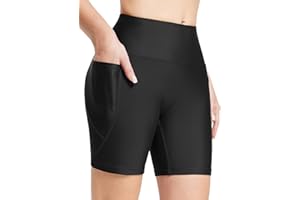 BALEAF Damskie szorty kąpielowe UPF50+, odporne na działanie chloru, wysoka talia, spodnie do pływania, z kieszeniami