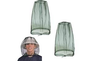 ELFINFI 2 Stück Moskitonetz Kopf, Grün Mückennetz Kopf, Moskitoschutz mit 2 Tragetasche, Mückenschutz Kopfnetz, Moskitonetz Hut für Gesichtsschutz Wandern Outdoor Angeln Anti mücke Biene Bug