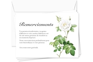 UTTSCHEID Lot de 50 - Cartes Remerciement - Deuil – Condoléances - Décès Obsèques - Cartes avec Enveloppes – Format A6 (10,5 x 14,8 cm) - Rose Blanche
