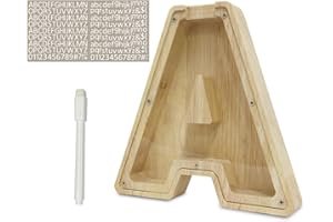 Meloditrunk A Buchstaben Holz Spardose, Spardose Kinder Buchstaben aus Holz für A-Z Personalisiert Sparschwein Durchsichtig, Sparschwein für Jungen Mädchen Familie Freunde, Geschenk für Geburtstag