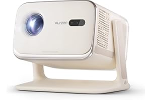 AURZEN Boom Mini 4-en-1 Projecteur avec Support Google TV Smart Projector avec WiFi et Bluetooth, Seamless Auto Focus & Keystone, 20W Speakers DoIby Audio Projector 4K Supported, Off-White