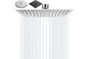 BalladHome 10 Zoll Duschkopf Regendusche Regendusche Quadratische Einbauduschköpfe Verstellbarer Brausekopf aus Edelstahl 304 mit Anti-Kalk-Düsen Poliert Regenduschkopf (25x25cm, Silber)-F