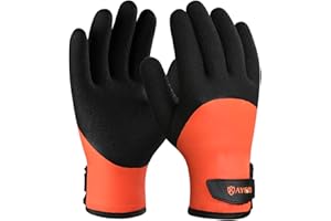 KAYGO guanti da lavoro termici impermeabili, rivestimento in lattice a mano completa, fodera isolata per congelatore Tempo freddo Pesca Inverno Lavoro all'aperto, KG140 (Nero Arancione, taglia 8)
