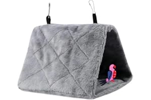 VIFER Bird Nest Hanging Bird Cage Hammock Plush Parrot Bed Warm Winter Soft Tent for Parakeets Canary Lovebirds Pet Toy (S-Grey)