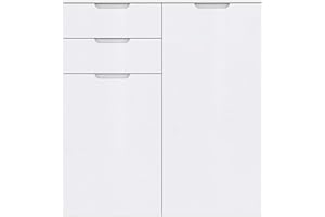 ‎FORTE FORTE Sienna Kommode mit 2 Türen und 2 Schubladen , Holzwerkstoff, Weiß/ Weiß Hochglanz, 109.9 x 34.1 x 116.9 cm