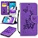 Produktbild Lonchee Samsung Galaxy J3 (2016) J310 Wallet Tasche Brieftasche Schutzhülle , geprägten Prägung Muster Design Hochwertige PU Leder Folio Tasche Case Hülle im Bookstyle mit Standfunktion Kredit Kartenfächer Abnehmbare Handschlaufe(lila Schmetterling Prägung)