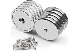 FINDMAG Confezione da 10 Magneti, Magneti Potenti, Magneti Al neodimio, Magneti Permanenti in Terre Rare, Disco Magnetico da 1,26 Pollici di Diametro x 0,2 Pollici di Spessore con 10 Viti