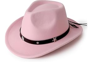 DRESHOW Sombrero Cowboy Niños Niñas Western Fedora Fieltro Hebilla de Cinturón Sombreros Retro Panamá Unisex Enrollado Gorras para Niños 4-12 Años