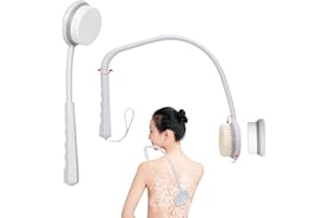 WEFANER Set crema per la schiena (spugna + pennello), spazzola ergonomica per la schiena con manico lungo per anziani – spazzola lunga da bagno con due forme: | curva + dritta