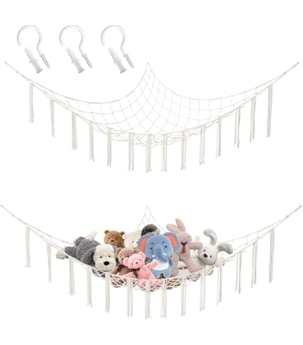 Amaca Portaoggetti Per Giocattoli - Rete Bianca 150x100x100 Cm, Con Ganci - Per Peluche E Giochi - Foto 2