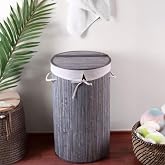 Deconox El Yapımı Hasır Katlanır &Ccedil;amaşır Sepeti Yuvarlak 55 Litre (35cm*35cm*61cm), Doğal Malzemeden &Uuml;retilmiş &Ccedil;amaşırlık (GR