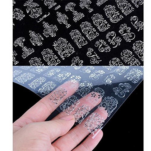 zhoke 3D Silber Blumen Nail Art Sticker Decals Stamping DIY Dekoration Werkzeuge silber - 2