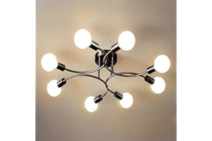 niuniaj Plafonnier Industriel,8 Lumières Lustre E27,Plafonnier Vintage Noir,Lustre pour Salon,Chambre,Cuisine,Salle à Manger,Diamètre 85CM(Ampoule non Incluse)