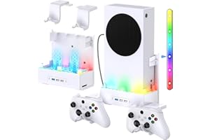 MENEEA Wall Mount Holder for Xbox Series S, Wall Mount Kit Accessories with Cooling Bracket, RGB LED Light Strip, USB Port, Contronller Hook for Series S…