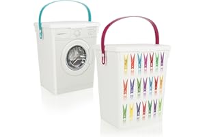 Com-four® Lote de 2 cajas de almacenamiento con tapas y asas, 5 l cada una – Envase de detergente de plástico reciclado – Caja para pinzas de lavandería para detergentes, lengüetas, discos, monodosis