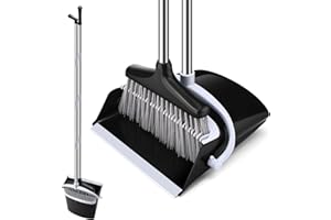 Tatxmalv Ensemble Balai et Pelle à Poussière, Kit de Balayage Verticale, Pelle Pliable avec Design de Peigne, Balai Rétractable, Ensemble de Balayage Convient pour Maison,Bureau, L'étude (Noir)