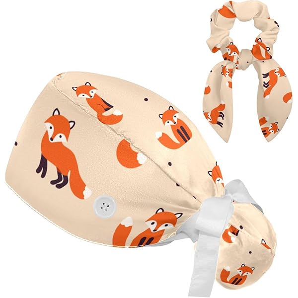 Starry Eagle Working Cap With Buttons, Bow Hair Scrunchy And Ribbon Tie For Women, Long Hair