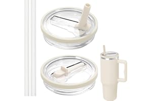 SHRADS Stanley Cup pokrywka 40 oz, szczelna, pyłoszczelna i nadaje się do ponownego użytku, 2 pokrywki + 2 słomki, zapasowa pokrywka do kubka Stanley (kolor kremowy)