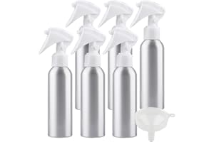 ZEOABSY 6 Piezas Pulverizador de Aluminio 150ml Vacías, Botella de Spray con Niebla Fina Rociador Blanco para la Casa y el Jardín Regar Cabello Plantas Recargable + 1 Pieza Embudo