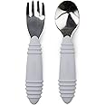 Bumkins Toddler Utensils, Kids Fork and Spoon Set, Silicone and Stainless-Steel Silverware, Angled Forks/Sporks for Self-Feeding, Childrens Training Flatware Cutlery