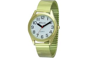 Ravel - Unisex-Uhr mit superflachem Sichthilfe-Edelstahl-Expanderarmband mit großen Zahlen und Zeigern