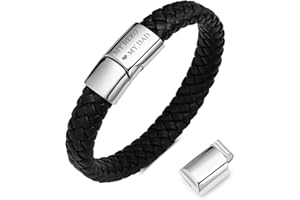 Gamtic Regalo Papà Bracciale Pelle, Festa del Papà Bracciale Uomo Incisione “I Love you Dad”, Bracciali Uomo Cuoio con Pietre Naturali e Serratura Magnetica in Acciaio Inox