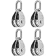 QWORK 4PCS M20 Double Pulley Block 304 Stainless Steel Double Pulley Wheel Roller for Block and Tackle Pulley System