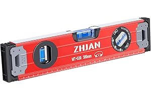 ZHJAN 300mm Magnetic Spirit Level, Torpedo Level with 3 Magnets/Metric/Imperial Scale/Shock Absorbing end caps with 3 Bubbles for 45° /90° /180° Measurements, Drop Resistant Aluminum Box Level