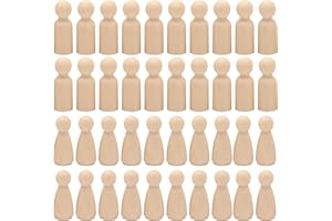 fKiZanthene Wooden Peg Dolls Set, 40Pcs 35mm Unfinished Wooden People Figures (20 Boy & 20 Girl), Ideal for Kids DIY Craft, School Projects & Creative Play