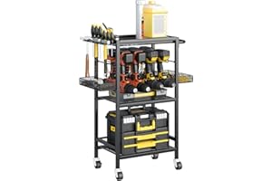 HUSFITLY 4 Etagen Werkzeugwagen, Metall Werkstattwagen mit Bremsräder Bohrerhalter, Werkzeugspeicher Wagen für Heim Garage Lager Werkstatt, Tragkraft 200KG