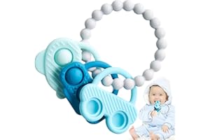 CUDTROVE Mordedor Bebe Refrigerante, Sin BPA Anillos de dentición silicona, textura suave sensoriales Mordedores Juguetes, forma de coche ballena mordedor bebe, Esenciales de para3-18 meses (Azul)