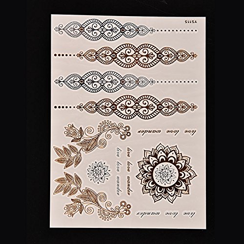Generic 1 Sheet Gold Silver Metallic Flash Temporary Tattoos Stickers Temporary Body Art Tattoo