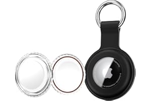 AMZPAS Keyring for AirTag Holder Silicone Case, 2025 Upgraded Waterproof Protective AirTags Case Tracker Cover for Keys, Bags, Luggage, Pet Collars,Scratch-Resistant for Apple Air Tags case (Black)