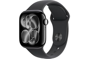 Apple Watch Series 11 GPS 42 mm Smartwatch mit Aluminiumgehäuse in Diamantschwarz und Sportarmband in Schwarz (S/M). Schlafindex, Fitnesstracker, Gesundheitstracking, Always-On Display, Wasserschutz