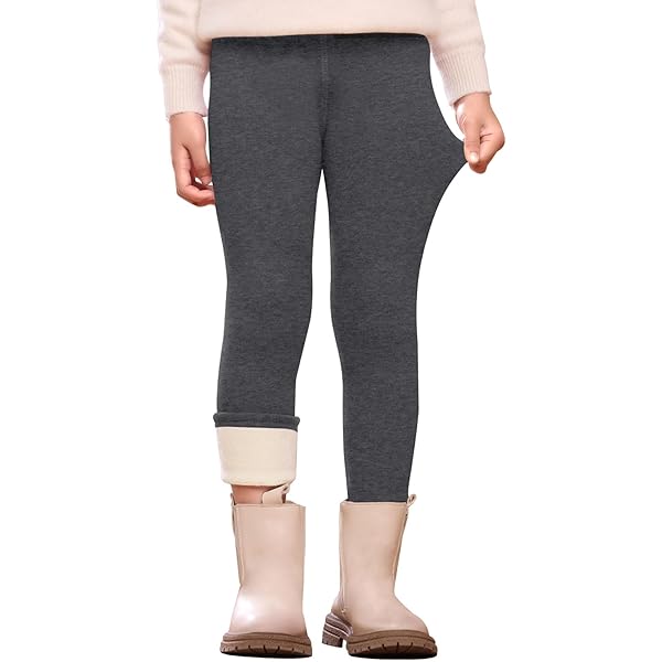 Domueay ThermoLeggings meisjes gevoerde warme leggings met fleece dikke lange broeken kinderen katoen elastische winterbroek konijnenpatroon thermobroek, maat 134-140, zwart