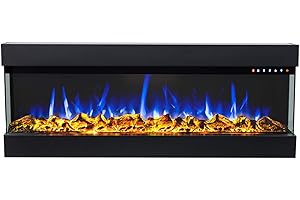 GLOW FIRE Insert 36" Electric Fireplace, Camino a parete | Camino da incasso con tecnologia LED multicolore e funzione di riscaldamento 1600 W, in 3 misure diverse | Larghezza 93 cm, Nero