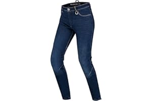SHIMA DEVON Jeans Moto - Ventilés Élastiques Biker Pantalon Coupe Slim avec Renforts en FiberQL, Protections CE pour les Genoux et les Hanches. (Femme, Bleu foncé, 26)