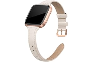 EDIMENS Genuine Leather Strap Compatible with Fitbit Versa 2 / Fitbit Versa Lite & SE/Fitbit Versa, Slim Thin Replacement Leather Strap for Versa Women Men