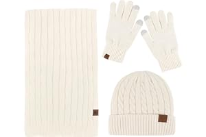 UNNESTAR FLeece Scarf Hat Glove Set- zimowa czapka narciarska, czapka beanie z dzianiny, dla kobiet i mężczyzn w zimnej pogodzie