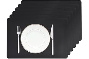 elagel Tischsets abwaschbar 6er Set, Abwischbar Lederoptik Platzset, Schwarz Kunstleder Wasserdicht PVC Platzset, Platzdeckchen für Hause Küche Restaurant und Hotel(45x30cm)