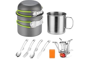 Camping Cookware Mess Kit for 1 People,ISFORU Camping Non-stick Cooking Set include Backpack Pot and Pan Set with 304 Stainless Steel Cup and Utensil Set for Traveling Trekking and Hiking
