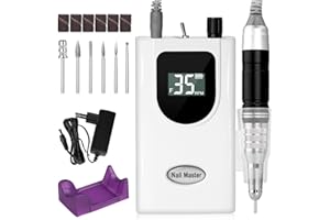 Torno para Uñas Profesional 35000RPM, AZ GOGO Pórtatil ＆ Recargable Torno Uñas Inalambrico para Manicura y Pedicura con 6 Brocas y Pantalla LCD, Lima Electrica para Gel o Acrilicas