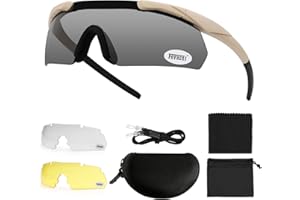 Feyachi Safety Glasses, Tactical Shooting Glasses with 3 Interchangeable Lens, Safety Sunglasses, Clear Cycling Glasses, Eye Protection Impact Resistant for Work, Hunting, Fishing, Cycling
