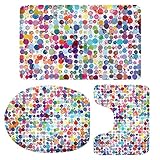 MagiDeal 3pcs Badematten Set Badezimmer Anti-Rutsch Sockel Teppich + Deckel WC-Abdeckung + Badematte Set - Bunte Punkte, 79x49cm