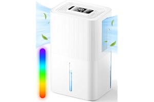 FIAHNG Deshumidificador 2700ml, Deshumidificador eléctrico, Deshumidificador de habitaciones silencioso con apagado automático, temporizador 6-8-10H, modo sleep, luz nocturna de 7 colores, portátil, baño