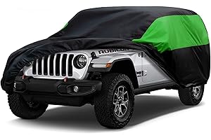 Big Ant Pokrowiec na samochód Jeep Wrangler 4-drzwiowy, tkanina Oxford 210D, pełny garaż z zamkiem błyskawicznym, 100% wodoszczelna plandeka na samochód do CJ, YJ, TJ i JK 4-drzwiowy – czarny / zielony
