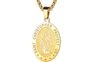 FaithHeart Médaille Saint Christophe Femme Homme Pendentif St Patrons Catholique Religieux Collier Amulette de Protection Plaqué Or/Noir/Acier Inoxydable Bijoux Porte Bonheur (Boîte Cadeau)