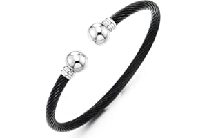 COOLSTEELANDBEYOND Color Oro Elástica Ajustable, Pulsera de Hombre Mujer, Acero Inoxidable, Cable de Acero, Espejo Pulido