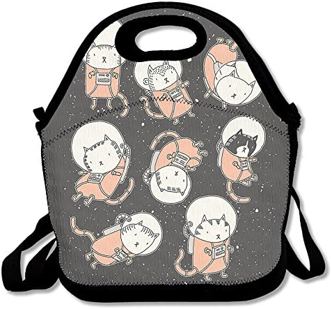 Floral Cat Kittens Lunch Tote Insulated Reusable Picnic Lunch Bags Boxes Neoprene Food Bag