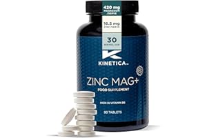 Kinetica Sport Zinc Mag + | 30 Servings, 90 Tablets | 420mg Magnesium, 16.5mg Zinc/Serve | Contains Selenium, Vitamin B6&C | Sleep Aid ZMA Supplement for Men & Women | WADA & Informed Sport Approved